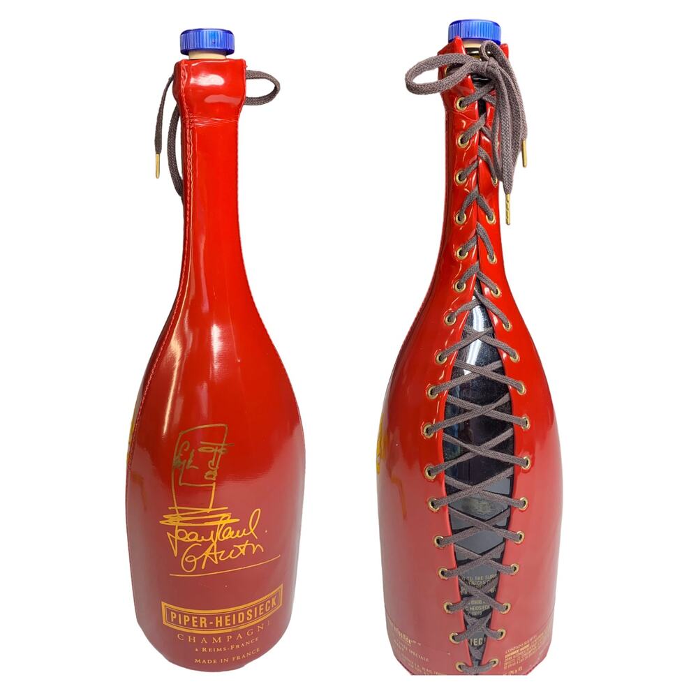 1990 Piper Heidsieck Red Lace Up Corset Sleeve Empty Bottle Jean Paul Gaultier